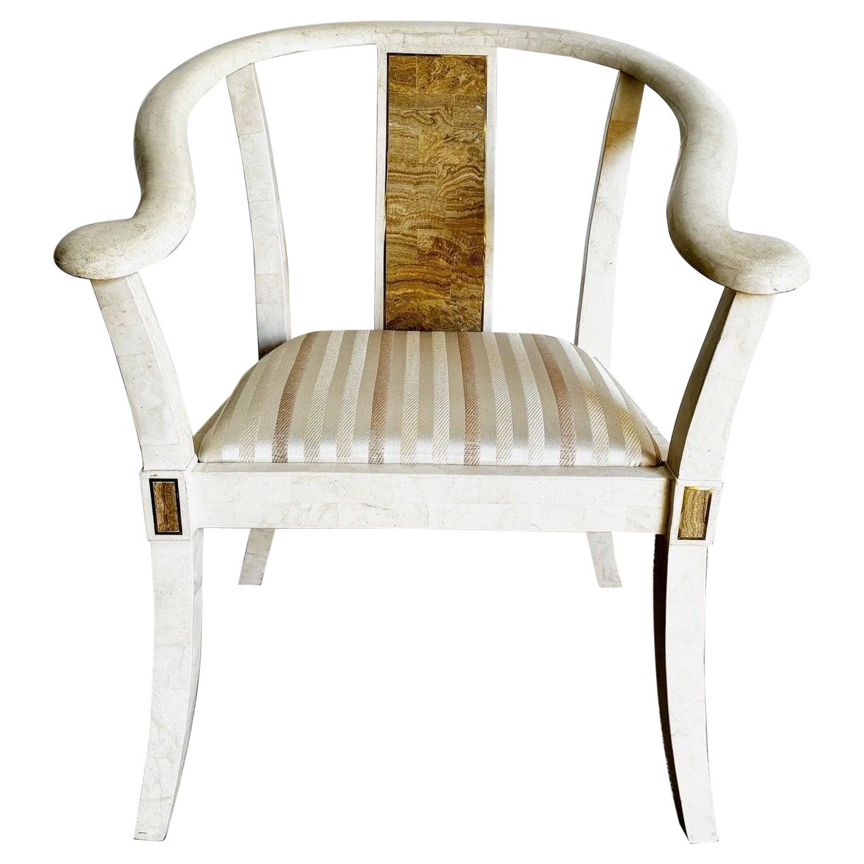 Sedia a bracci in pietra tessellata in stile Ming con intarsi in ottone - stile Smith & Smith in vendita