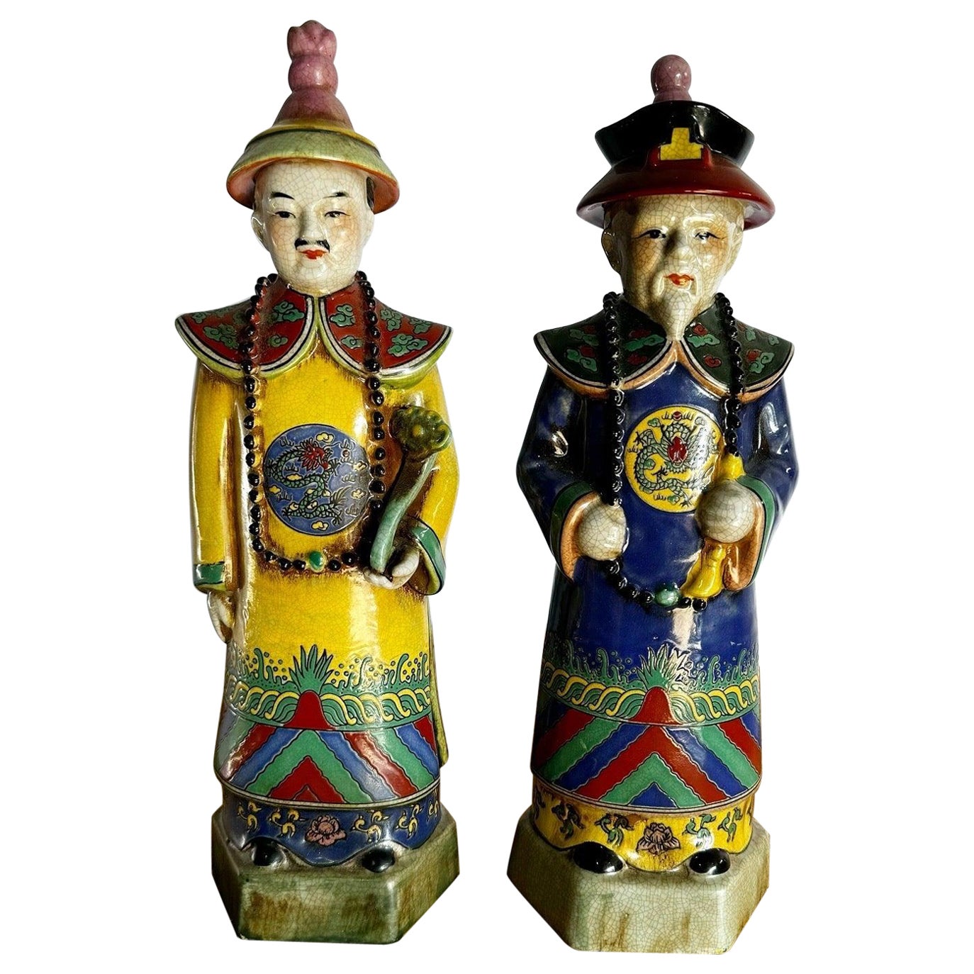 Chinese Hand Painted Porcelain Emperor Sculptures - 2 Pieces