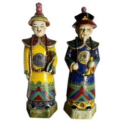 Chinese Hand Painted Porcelain Emperor Sculptures - 2 Pieces