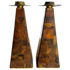 Israeli Olive Wood Shabbat Candle Holders/Candlestick Holders - a Pair