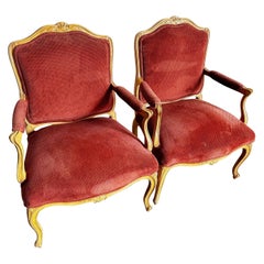 Vintage French Provincial Red Lounge Chairs - a Pair