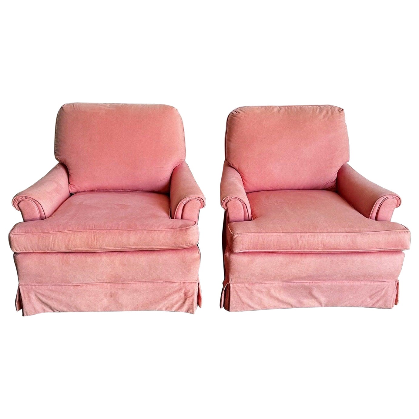 Pareja de tumbonas grandes de tela rosa vintage