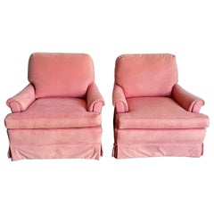 Vintage Pink Fabric Oversized Lounge Chairs - a Pair