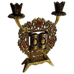 Candelabro israeliano d'epoca Wainberg in ottone 10 Comandamenti/Luchot Shabbat Candele