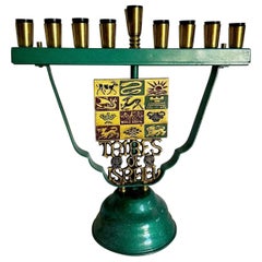 Vintage Israeli “Tribes of Israel” Menorah/Chanukia Lamp