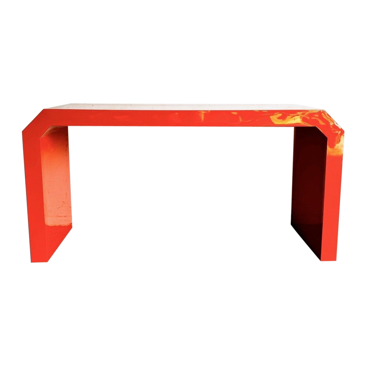 Mesa Consola Geométrica Postmoderna de Laminado Lacado Naranja