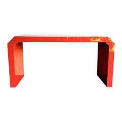 Mesa Consola Geométrica Postmoderna de Laminado Lacado Naranja