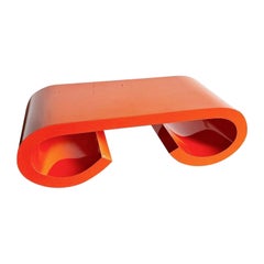 Postmodern Orange Lacquer Laminate Scroll Waterfall Coffee Table