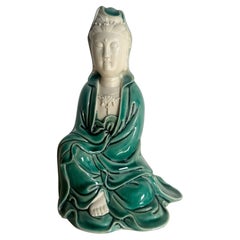 Chinese Green and White Porcelain Quin Yan Sculpture