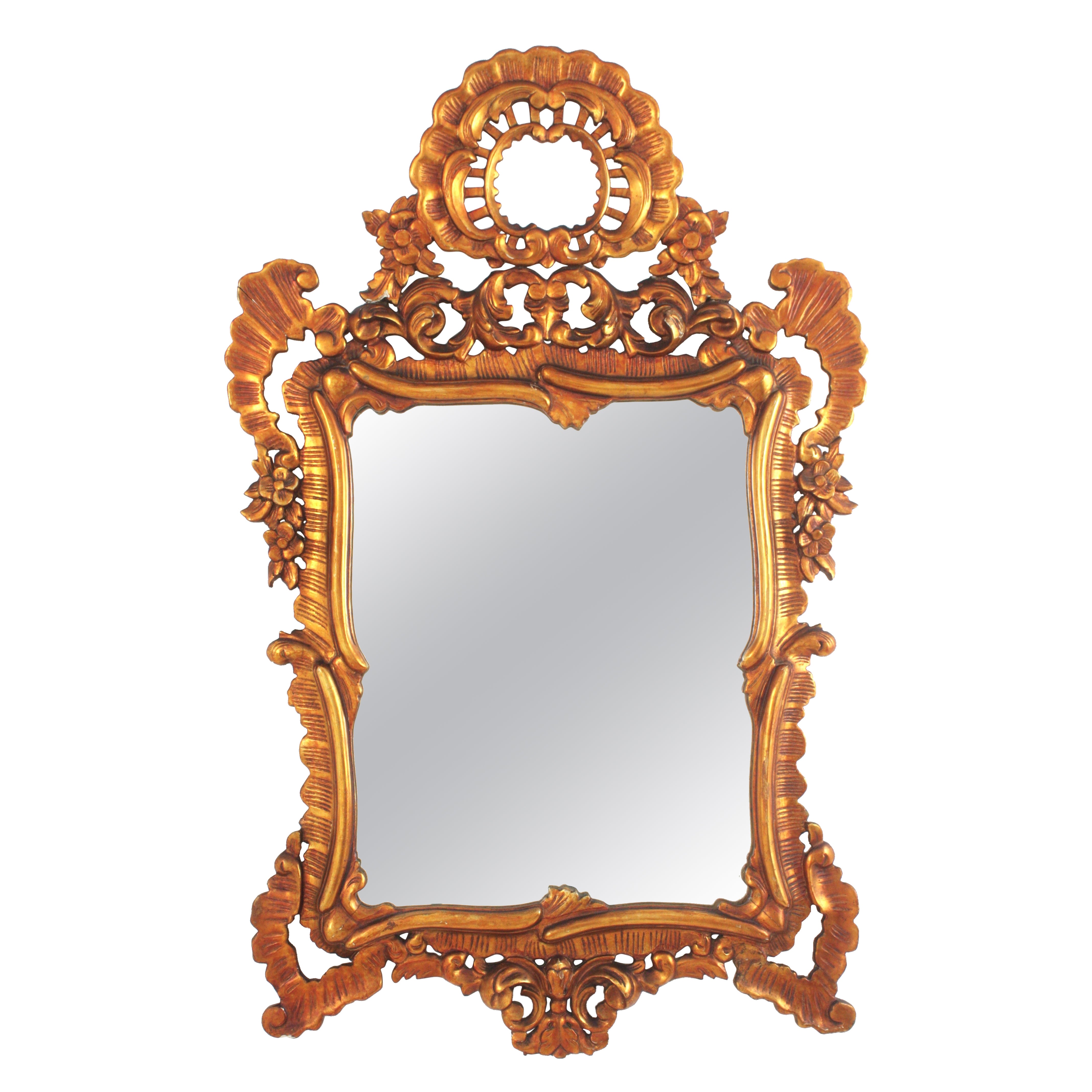 Rokoko-Giltwood-Spiegel mit Blattrahmen