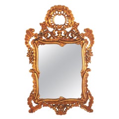 Rokoko-Giltwood-Spiegel mit Blattrahmen