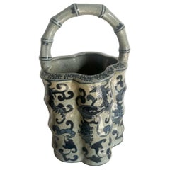 Chinese Faux Bamboo Porcelain Basket Vase