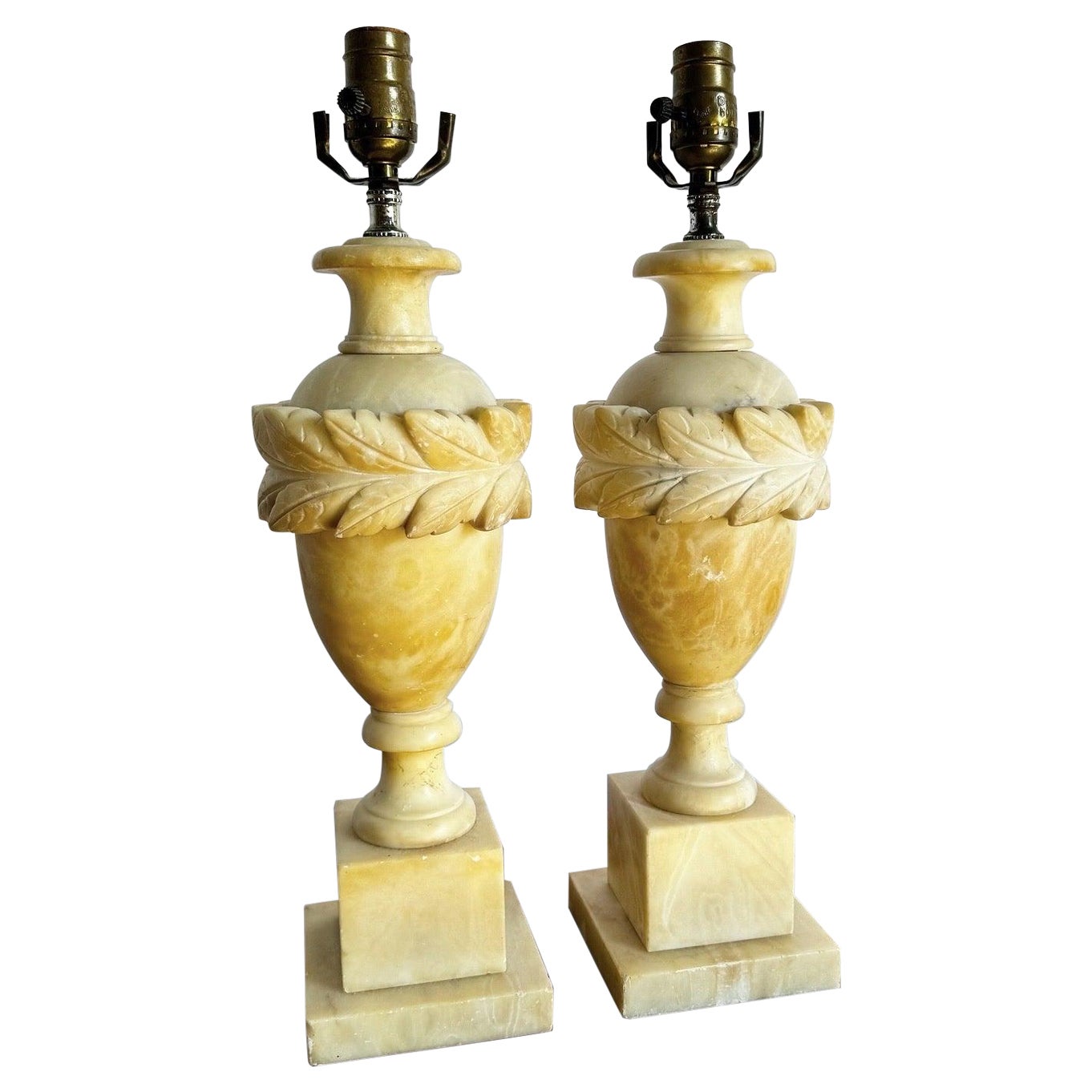 Italian Hand Carved Alabaster Table Lamps - a Pair