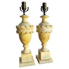 Italian Hand Carved Alabaster Table Lamps - a Pair