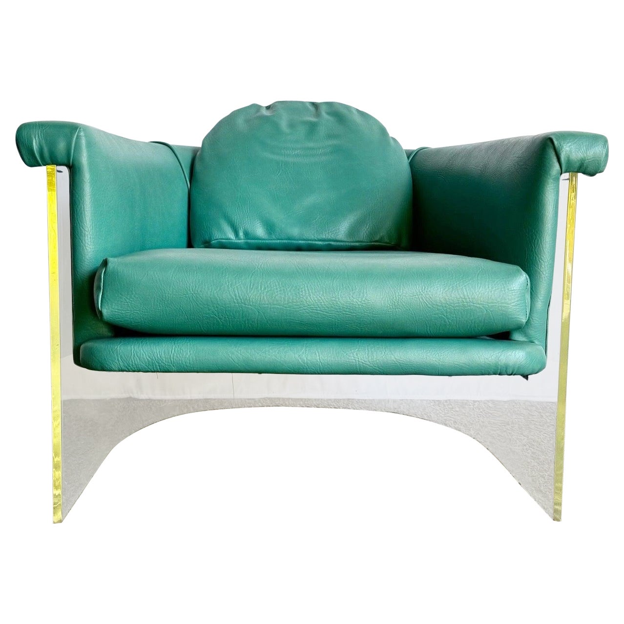 Postmoderner Loungesessel aus Naugahyde und Lucite in Teal im Angebot