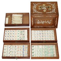 EXQUISITE INLAID ANTiQUE FOUR PERSON MAHJONG SUITE CIRCA 1900'S CHINESE EXPORT