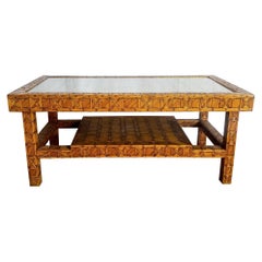 Table basse Boho Chic en bâtons d'allumettes brûlées Folk Art