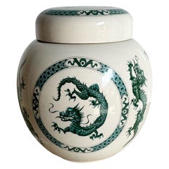 English Chinoiserie Porcelain Green Dragon Ginger Jar by Sadler