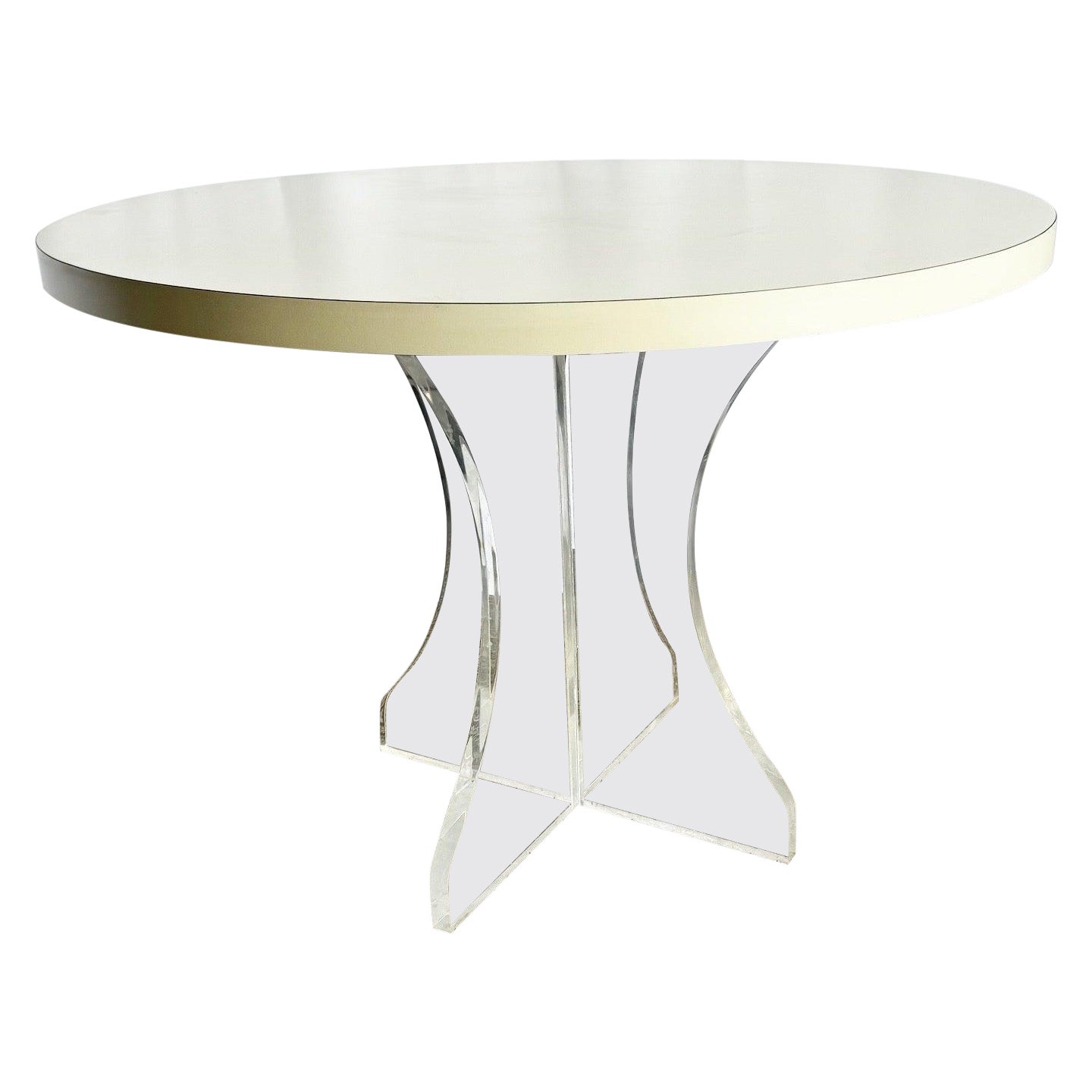 Postmodern Lucite and White Laminate Circular Dining Table For Sale