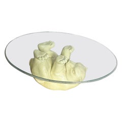 Vintage Polar Bear Oval Glass Top Coffee Table by Lane