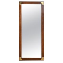 Henredon Style Mid-Century Hollywood Regency Campaign Oak and Brass Wall Mirror