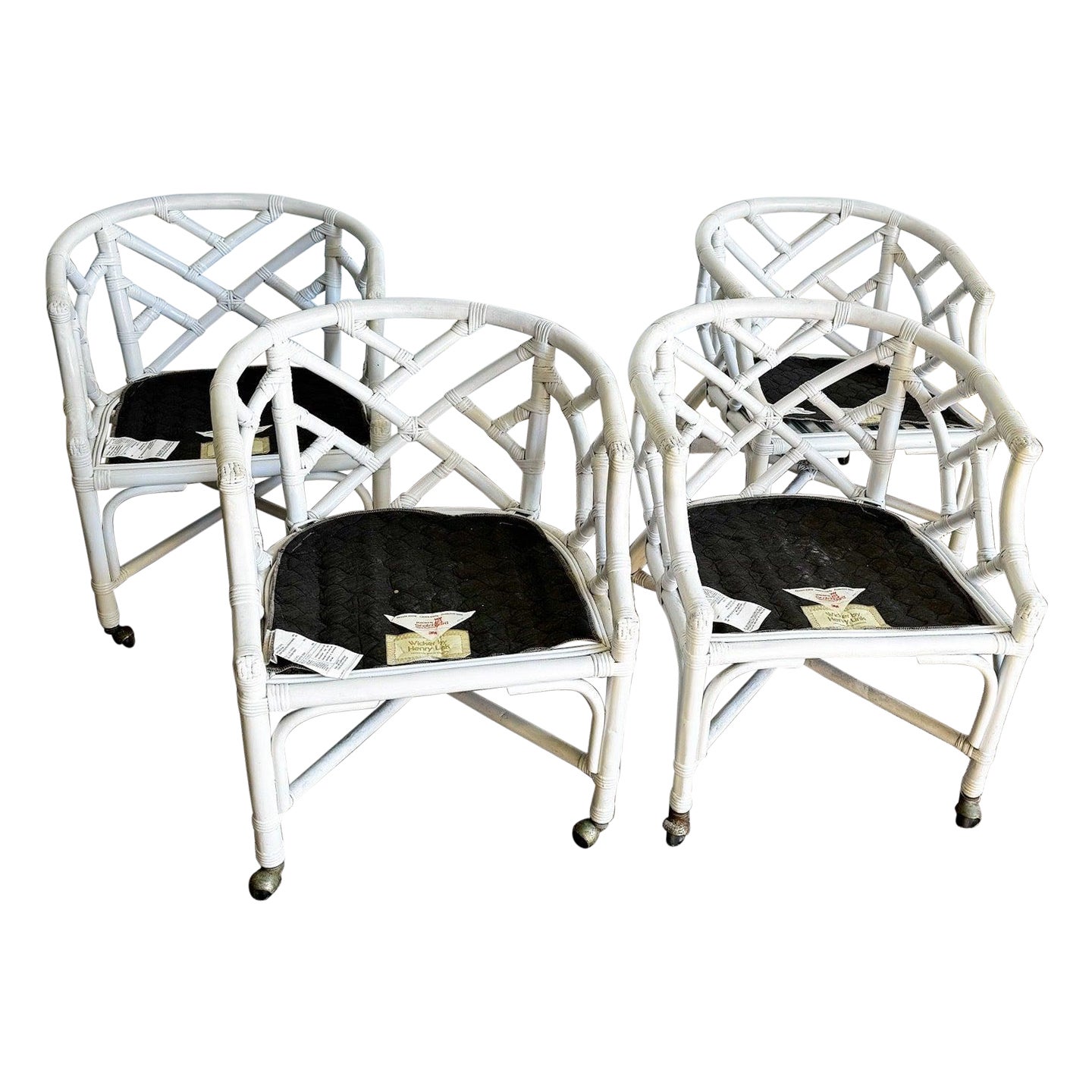 Boho Coastal Chippendale Style Dining Chairs by Henry Link - set of 4