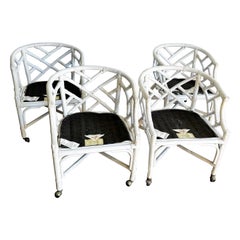 Boho Coastal Chippendale Style Dining Chairs by Henry Link - set of 4