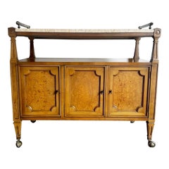 Vintage Marble Top Wooden Service Cart With Burl Doors