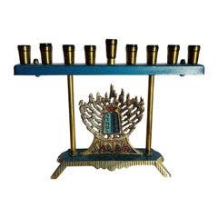 Lámpara Menorah/Chanukia israelí vintage "10 Mandamientos