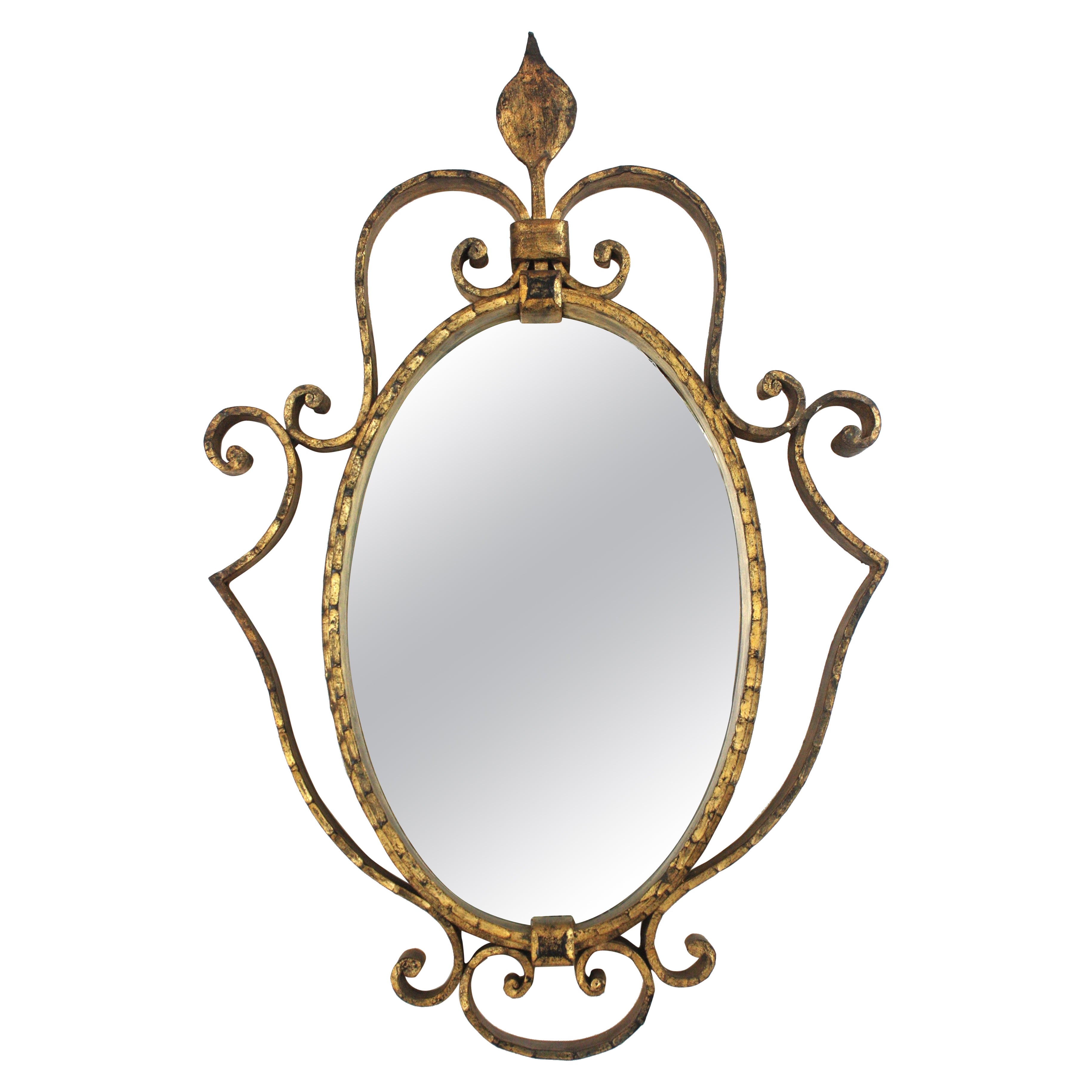 1950 Spanish Oval Mirror in Hand Forged Iron, Neoclassical
