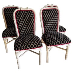 Coastal Sculpted White Washed Pencil Reed Dining Chairs - Set of 4