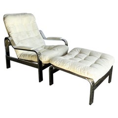 White Suede Reclining Lounge Chair and Ottoman by Selig