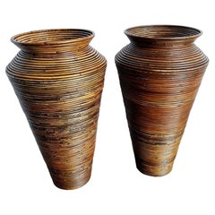 Boho Chic Pencil Reed Floor Vases - a Pair