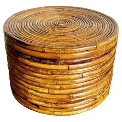 Boho Chic Bamboo Pencil Reed Circular Drum Side Table