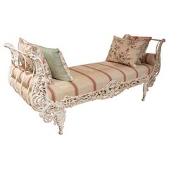 1990s Exquisite Victorian Cast Iron Chaise Longue with Seat and Cushions