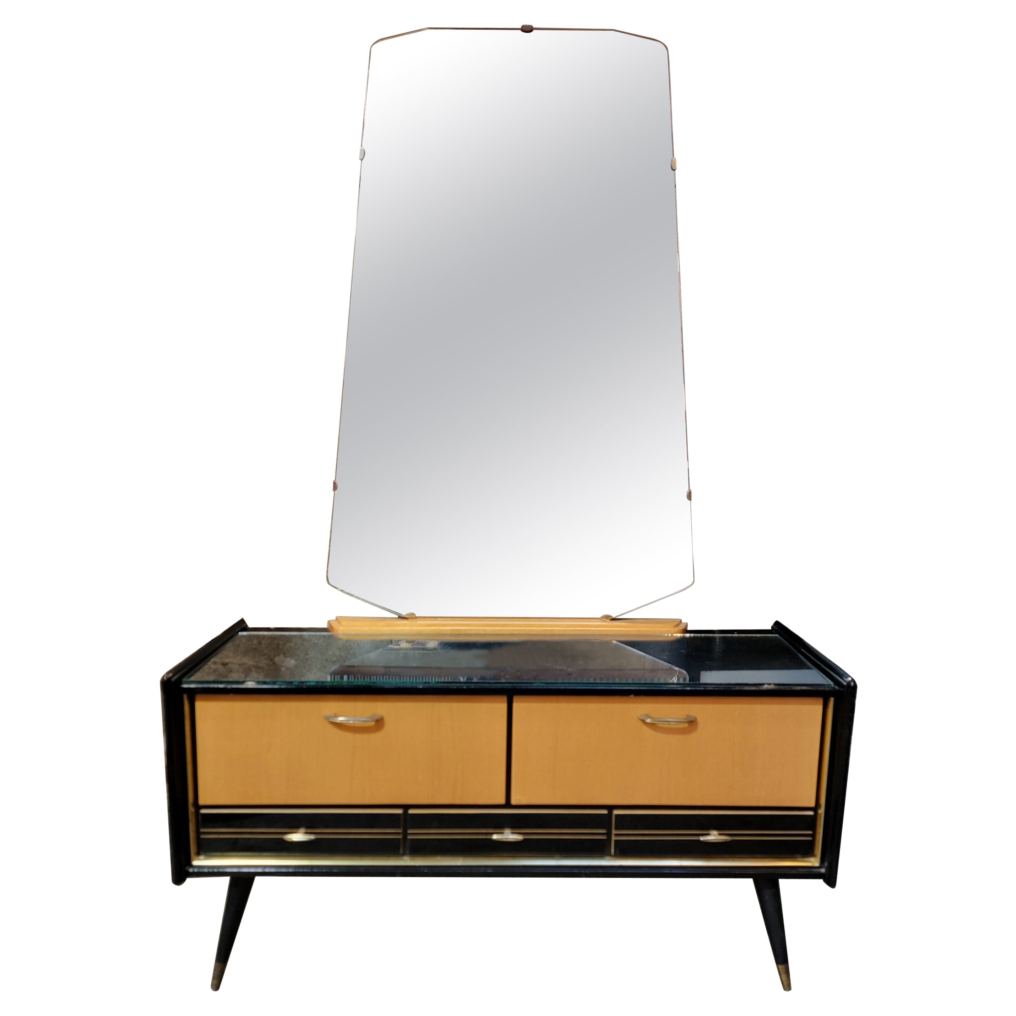 Coiffeuse des années 1950 avec finition miroir et laque