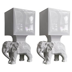 Pareja De Lámparas De Cerámica Elefante Completas Con Pantalla