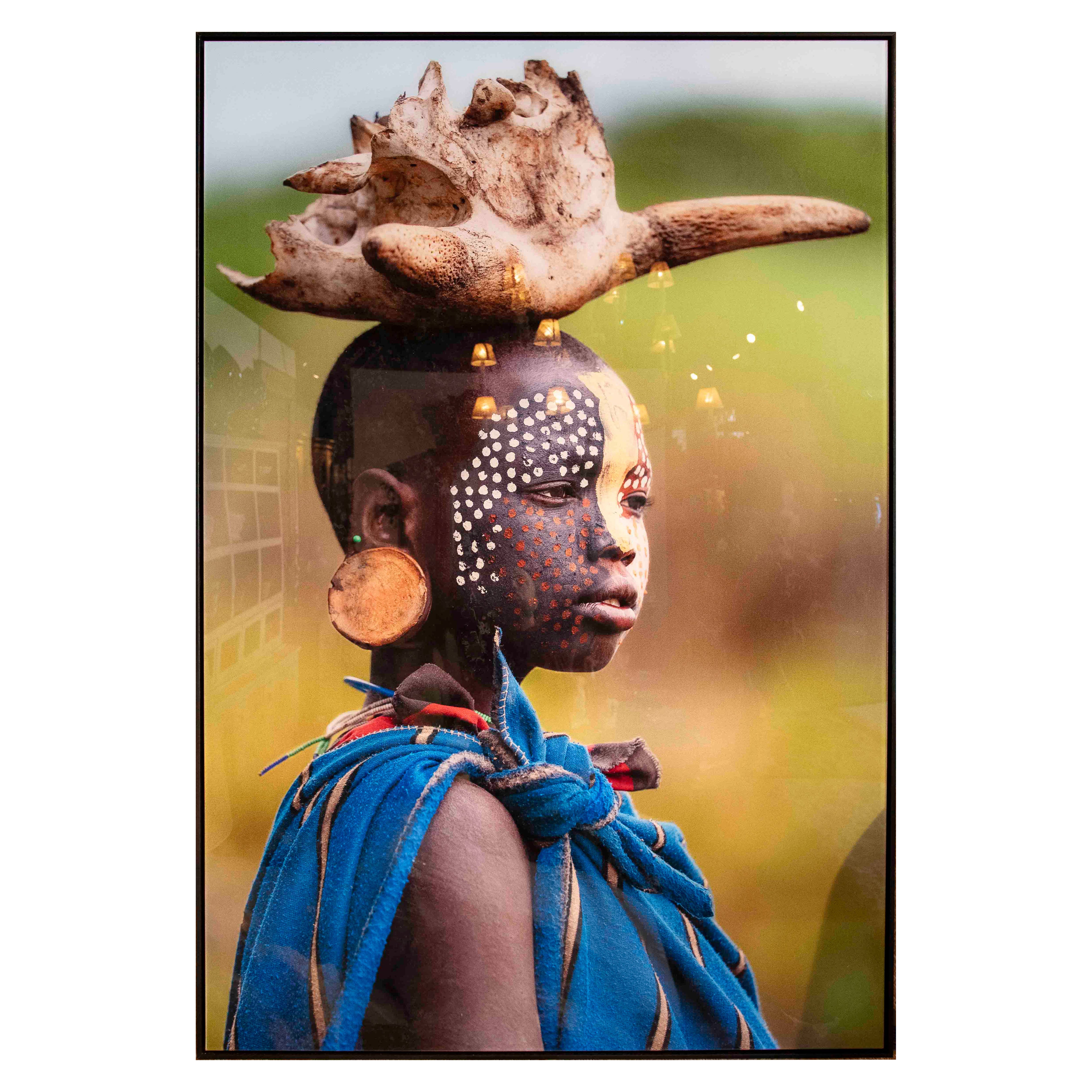 Tribal Portrait Photography with Bone Hat For Sale