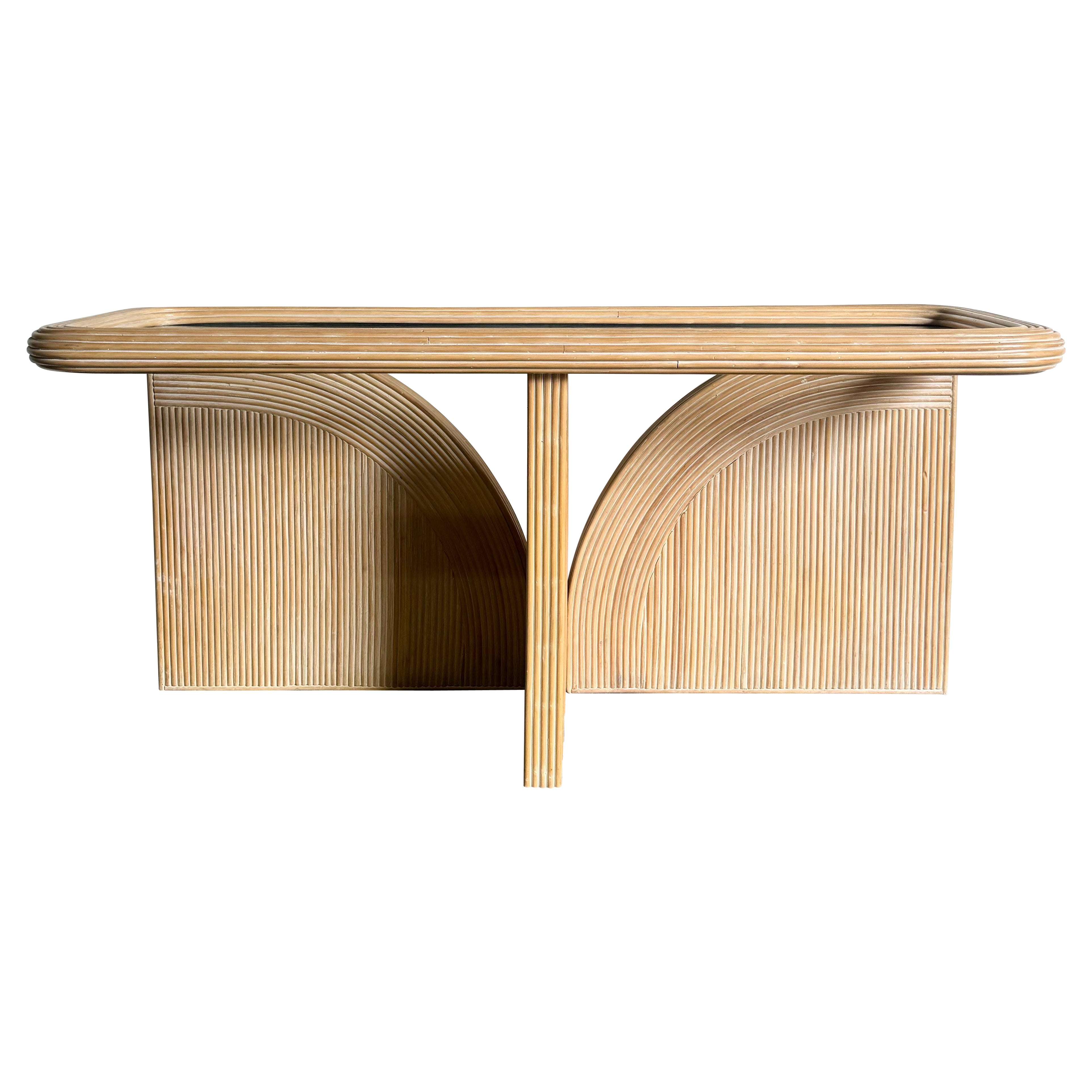 Boho Chic Blonde Pencil Reed Glass Top Console Table
