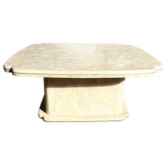 Postmodern Polished Tessellated Stone Sculpted Coffee Table With Brass Inlay