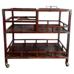 Chinoiserie Rattan und Messing Bar/Teewagen in Rosenoptik