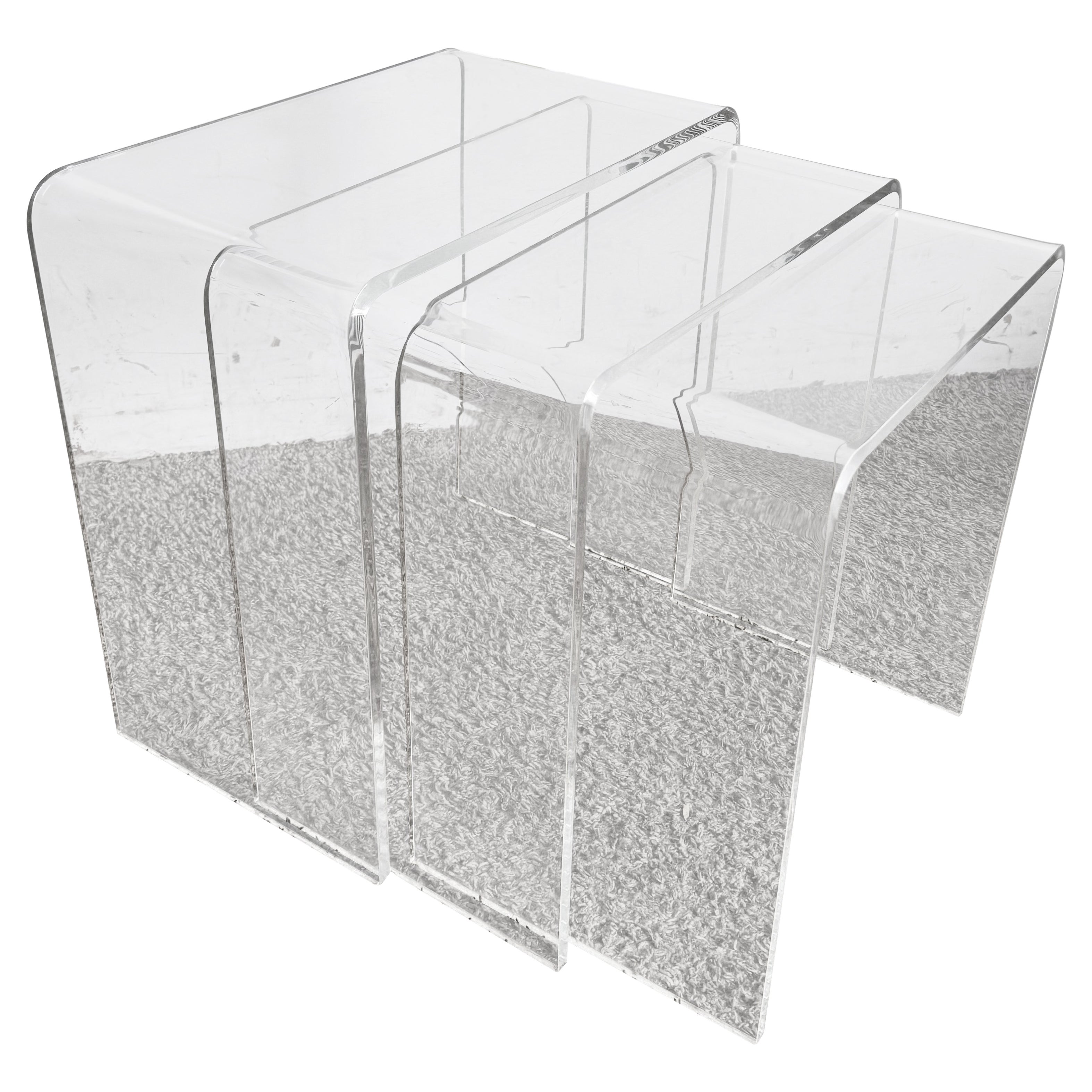 Postmoderner Wasserfall-Beistelltisch aus Lucite mit Schachtel - 3er-Set