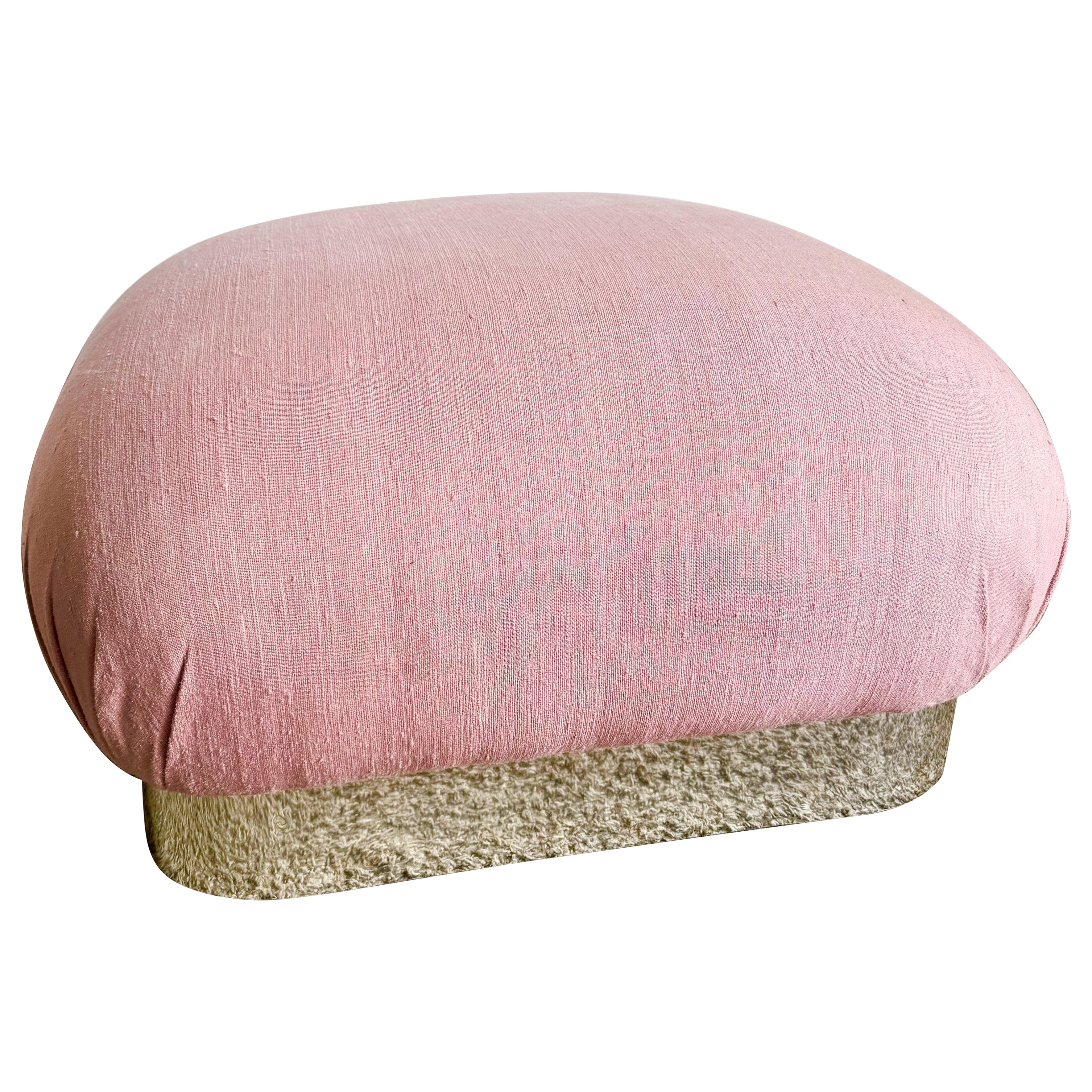Postmodern Pink and Chrome Pouf Ottoman/Footrest