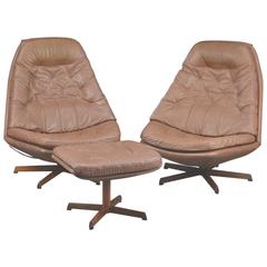 Pair of 1960s Danish Leather Swivel Chairs with Matching Ottomans 8