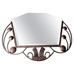 French Art Nouveau Wrought Iron Mirror With Beveled Glass
