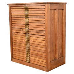 Antique Oak 25-Drawer Architect's Blueprint Flat File Cabinet by Hamilton, 1900
