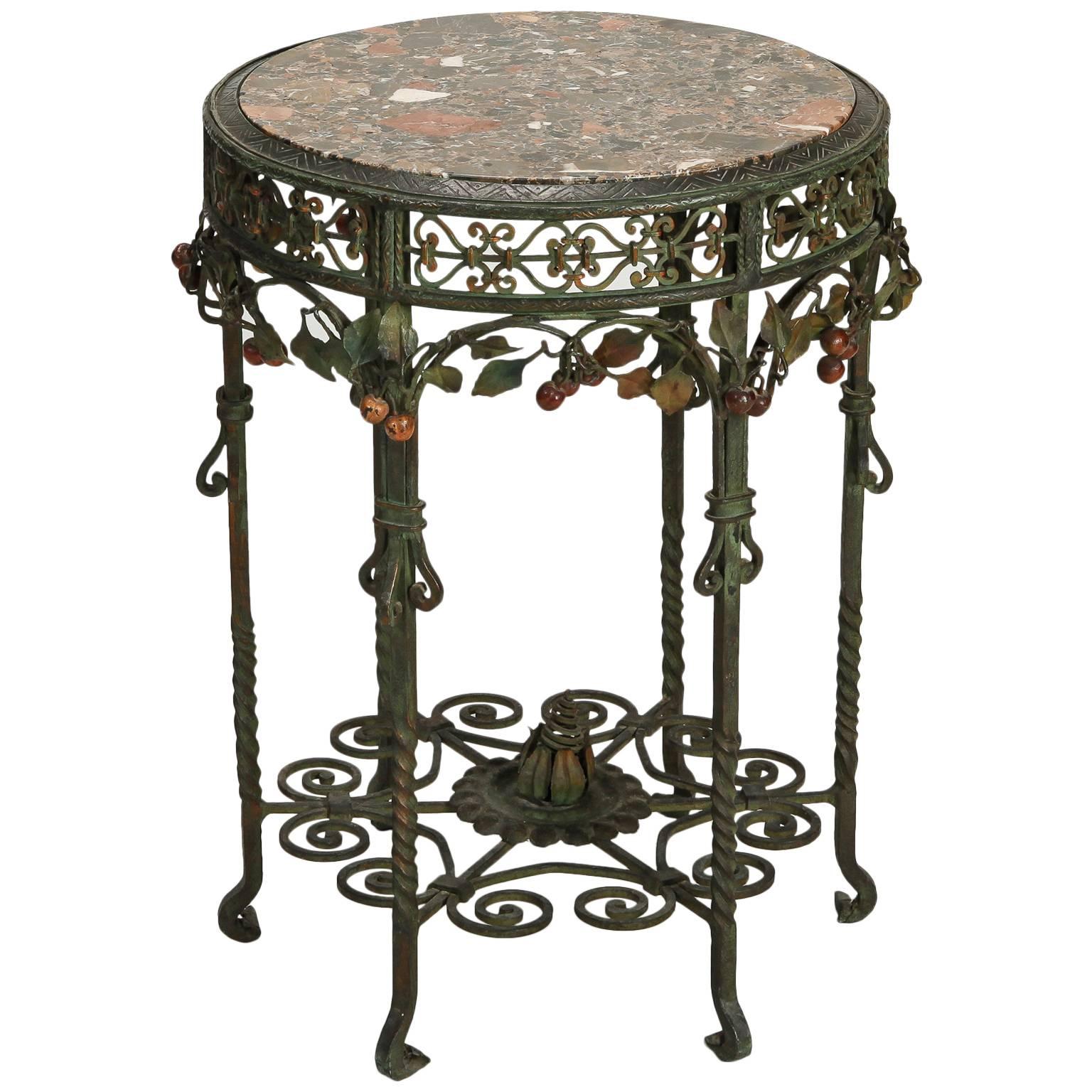 Small Center Table with Marble Top and Elaborate Iron Base