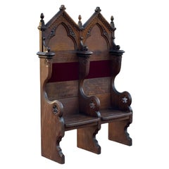 Antique Gothic Revival Entryway Red Velvet Bench Hall Chair