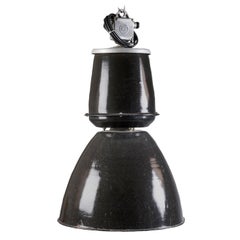 Czech 1950s Industrial Pendant Lamp, Black Enameled Metal