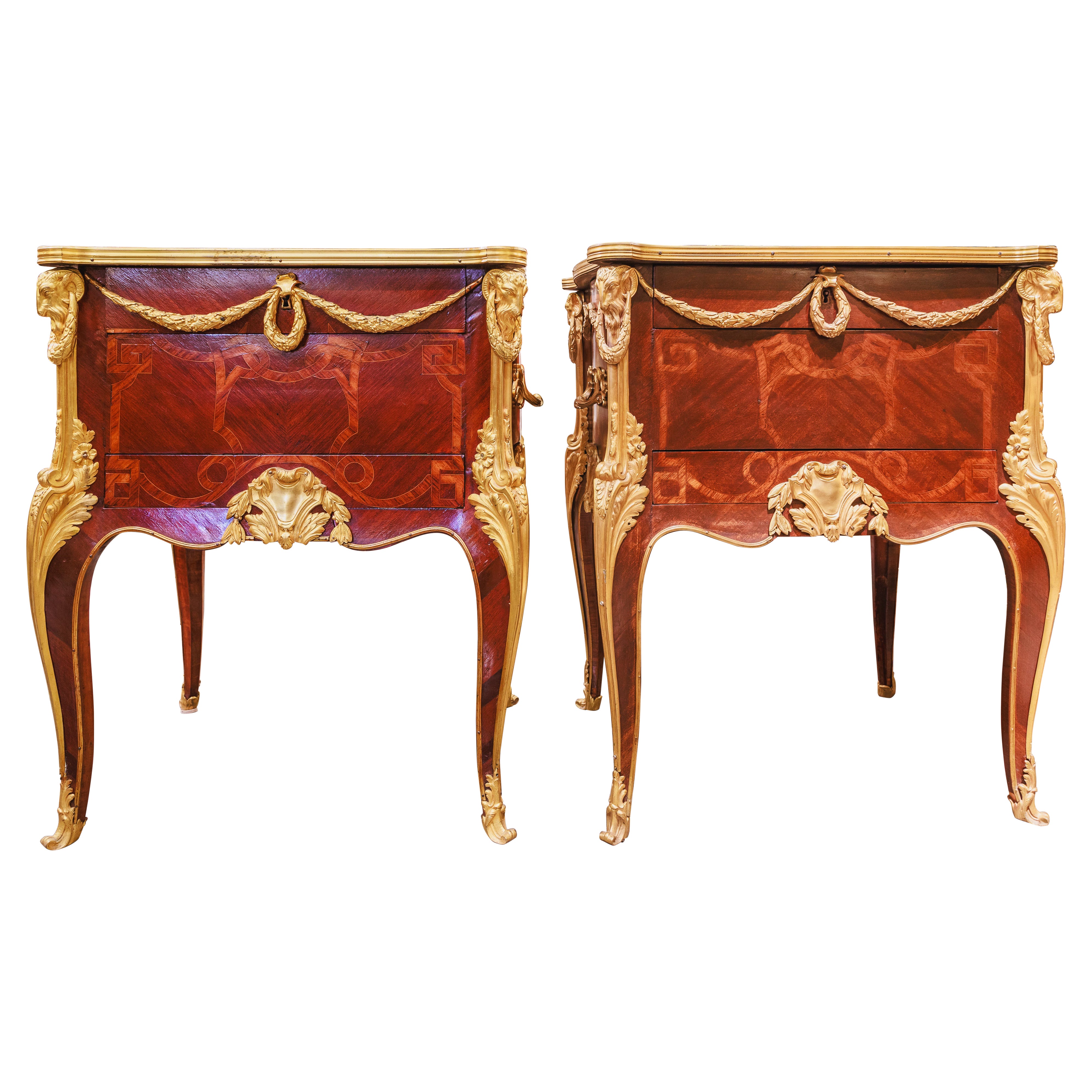 A fine pair of French 19th century nightstand commodes signed F. Linke